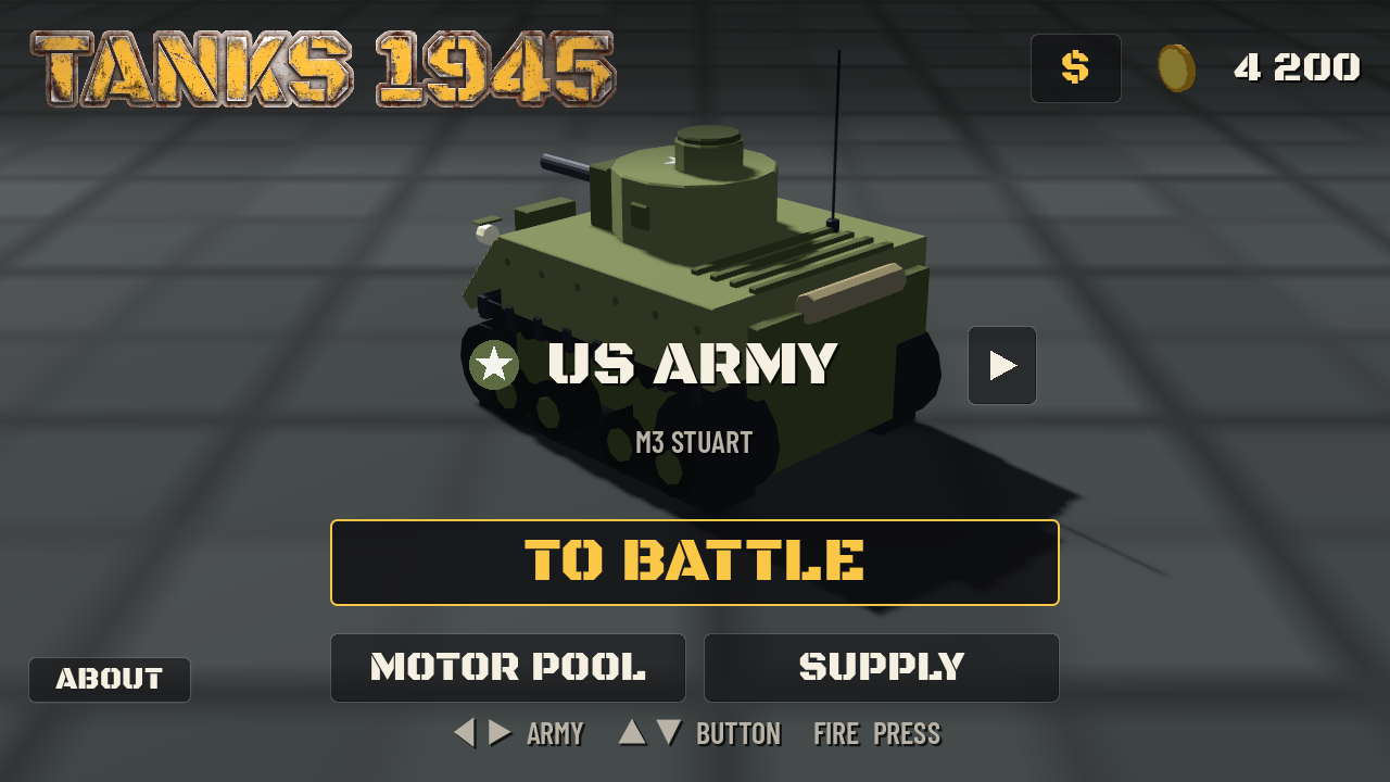 The title screen with the army, the wallet and the way to the field.